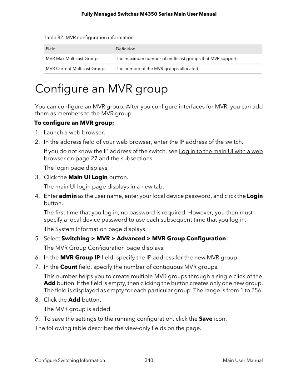 Configure an mvr group | NETGEAR M4350-24F4V 24-Port 10G SFP+ Managed AV Network Switch User Manual | Page 340 / 971