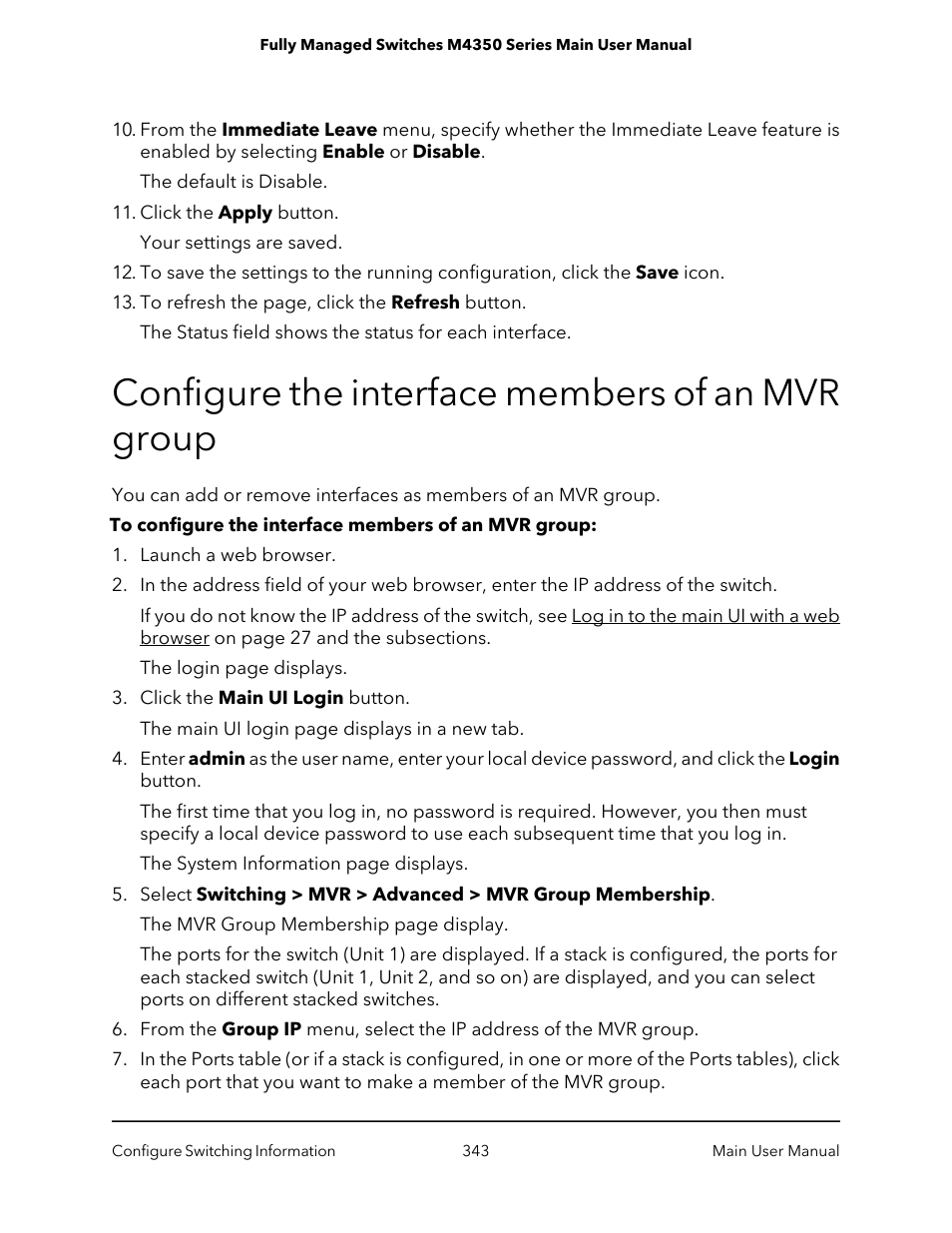 Configure the interface members of an mvr group | NETGEAR M4350-24F4V 24-Port 10G SFP+ Managed AV Network Switch User Manual | Page 343 / 971