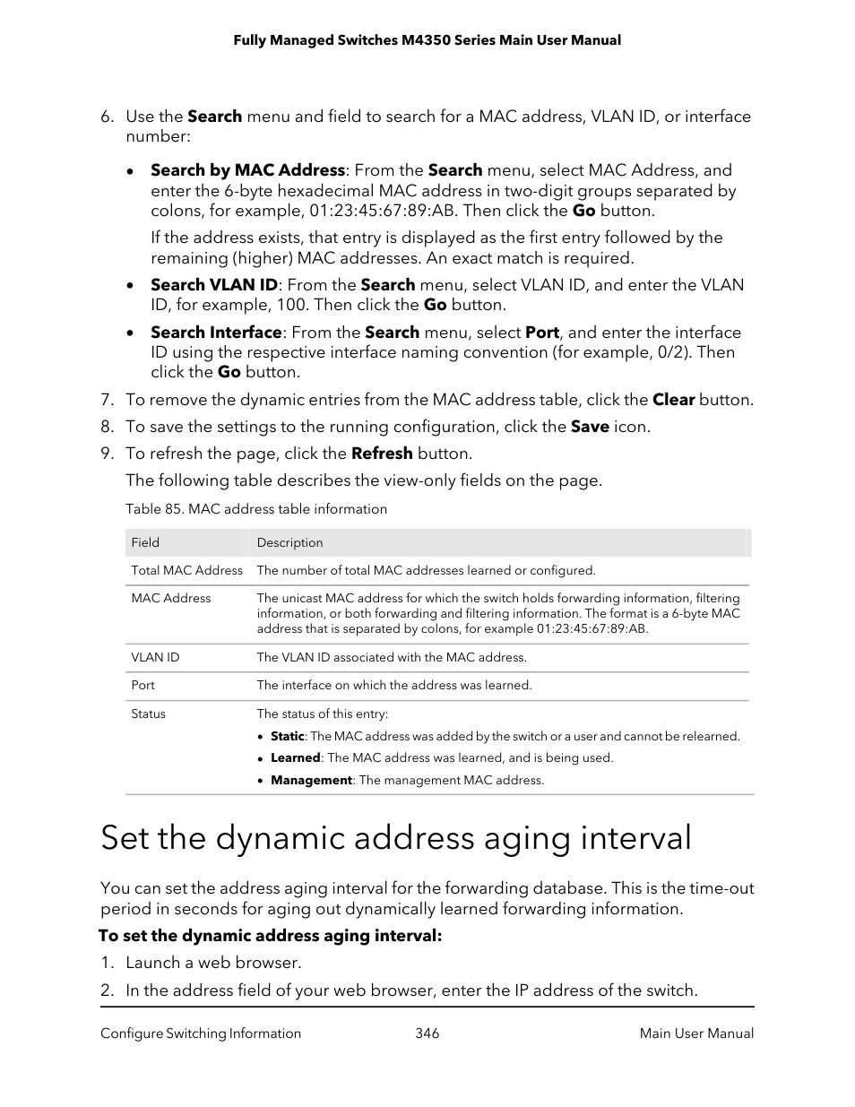 Set the dynamic address aging interval | NETGEAR M4350-24F4V 24-Port 10G SFP+ Managed AV Network Switch User Manual | Page 346 / 971