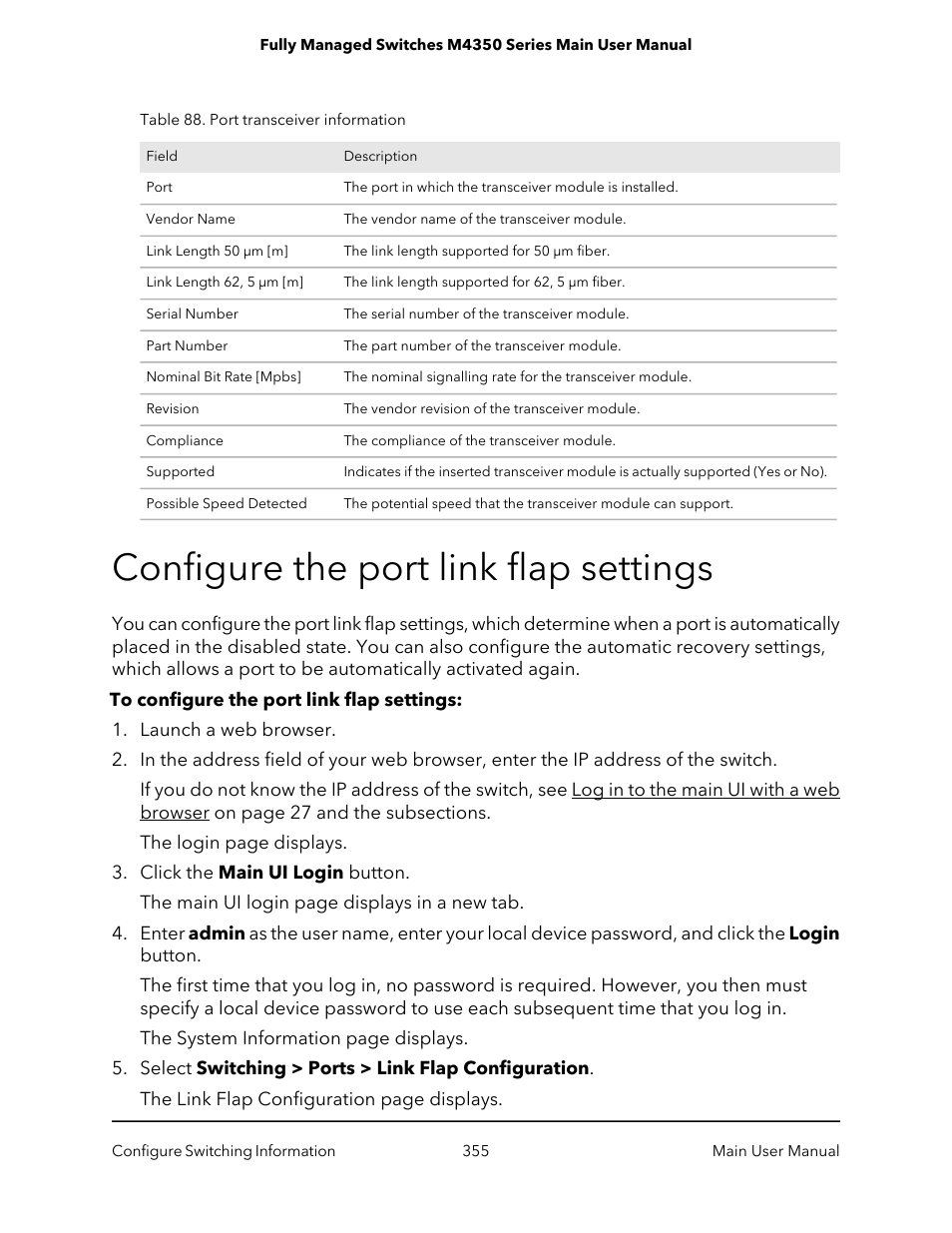 Configure the port link flap settings | NETGEAR M4350-24F4V 24-Port 10G SFP+ Managed AV Network Switch User Manual | Page 355 / 971