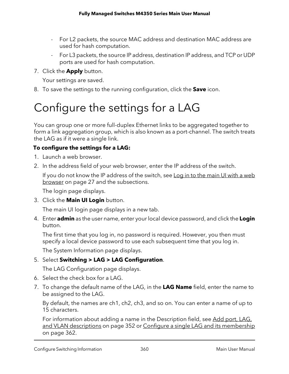 Configure the settings for a lag | NETGEAR M4350-24F4V 24-Port 10G SFP+ Managed AV Network Switch User Manual | Page 360 / 971