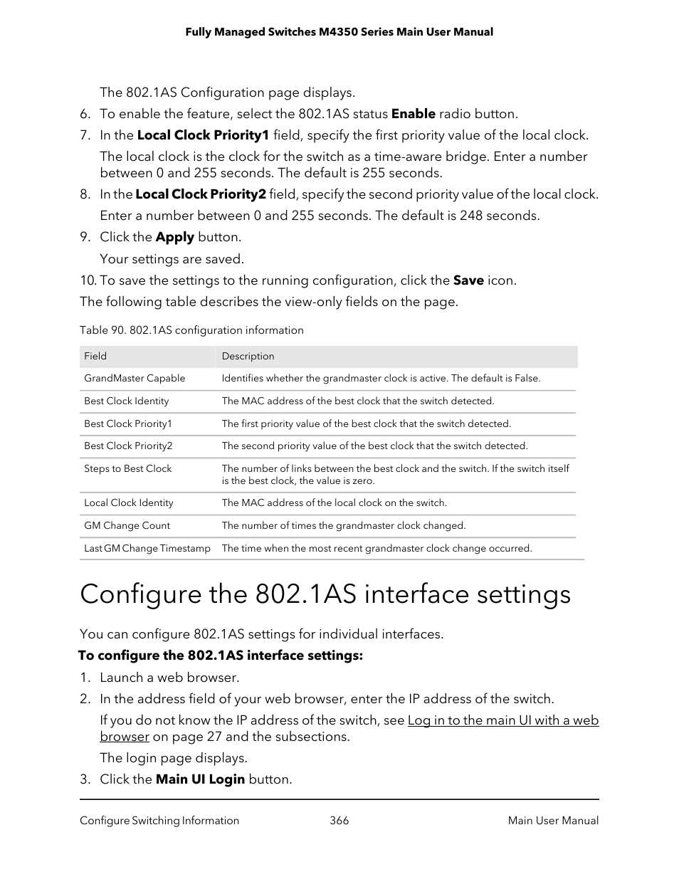 Configure the 802.1as interface settings | NETGEAR M4350-24F4V 24-Port 10G SFP+ Managed AV Network Switch User Manual | Page 366 / 971