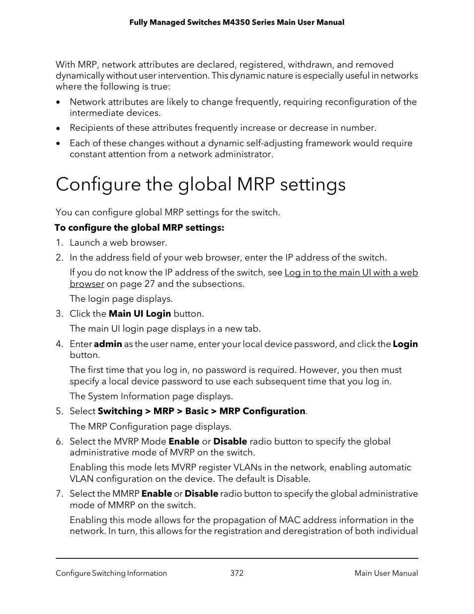 Configure the global mrp settings | NETGEAR M4350-24F4V 24-Port 10G SFP+ Managed AV Network Switch User Manual | Page 372 / 971