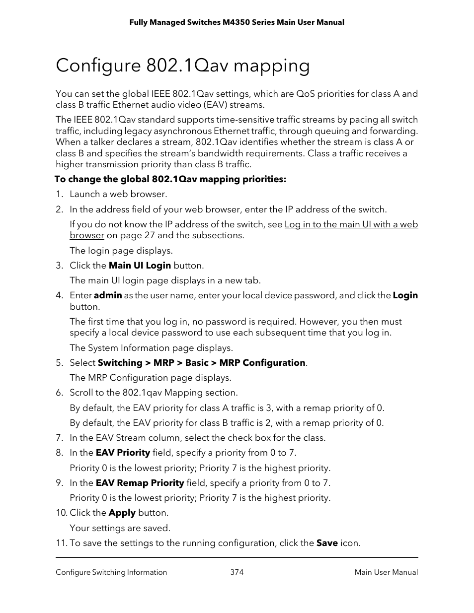 Configure 802.1qav mapping | NETGEAR M4350-24F4V 24-Port 10G SFP+ Managed AV Network Switch User Manual | Page 374 / 971