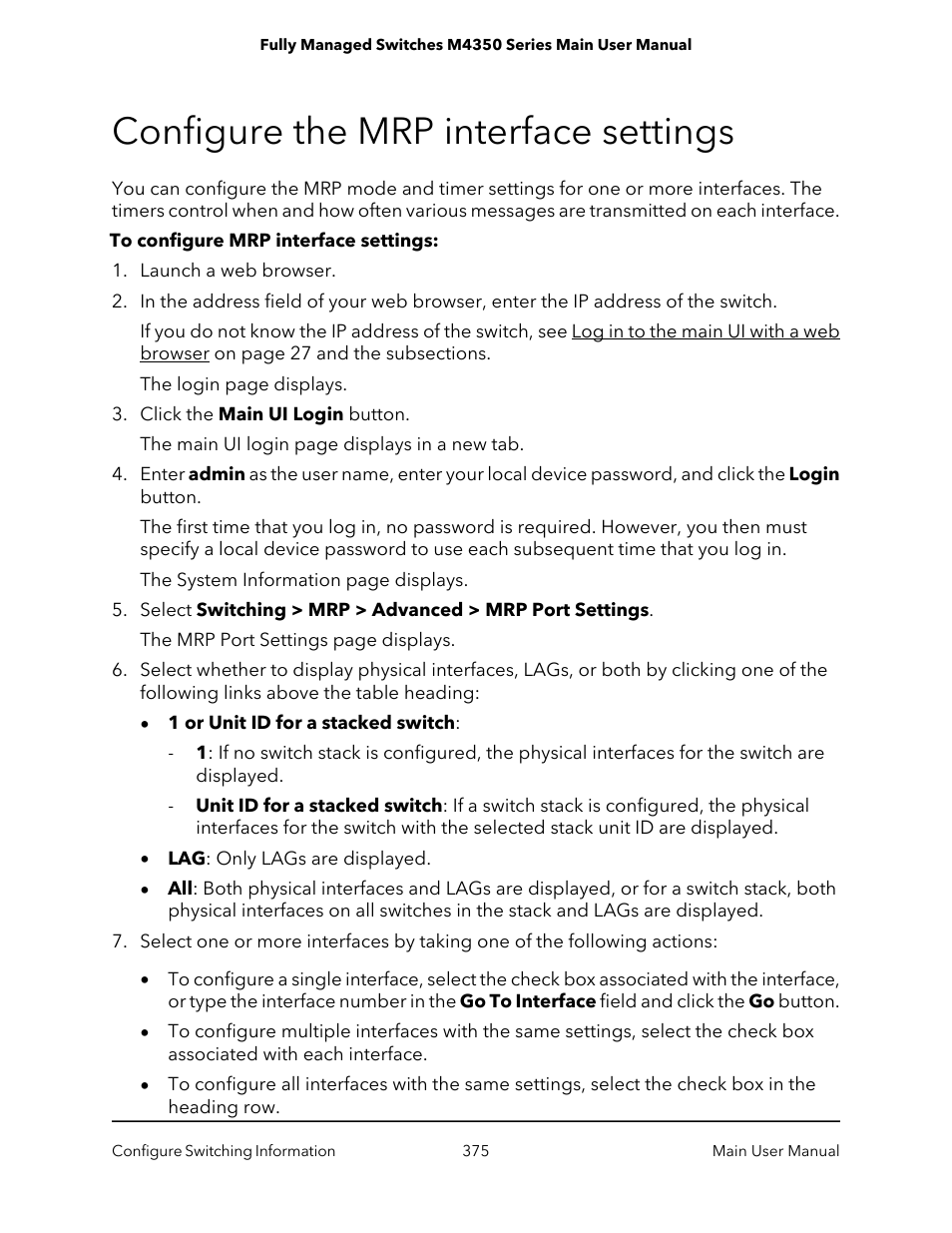 Configure the mrp interface settings | NETGEAR M4350-24F4V 24-Port 10G SFP+ Managed AV Network Switch User Manual | Page 375 / 971