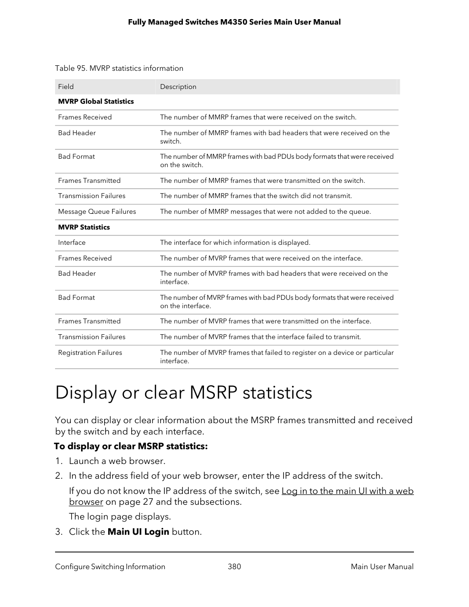 Display or clear msrp statistics | NETGEAR M4350-24F4V 24-Port 10G SFP+ Managed AV Network Switch User Manual | Page 380 / 971