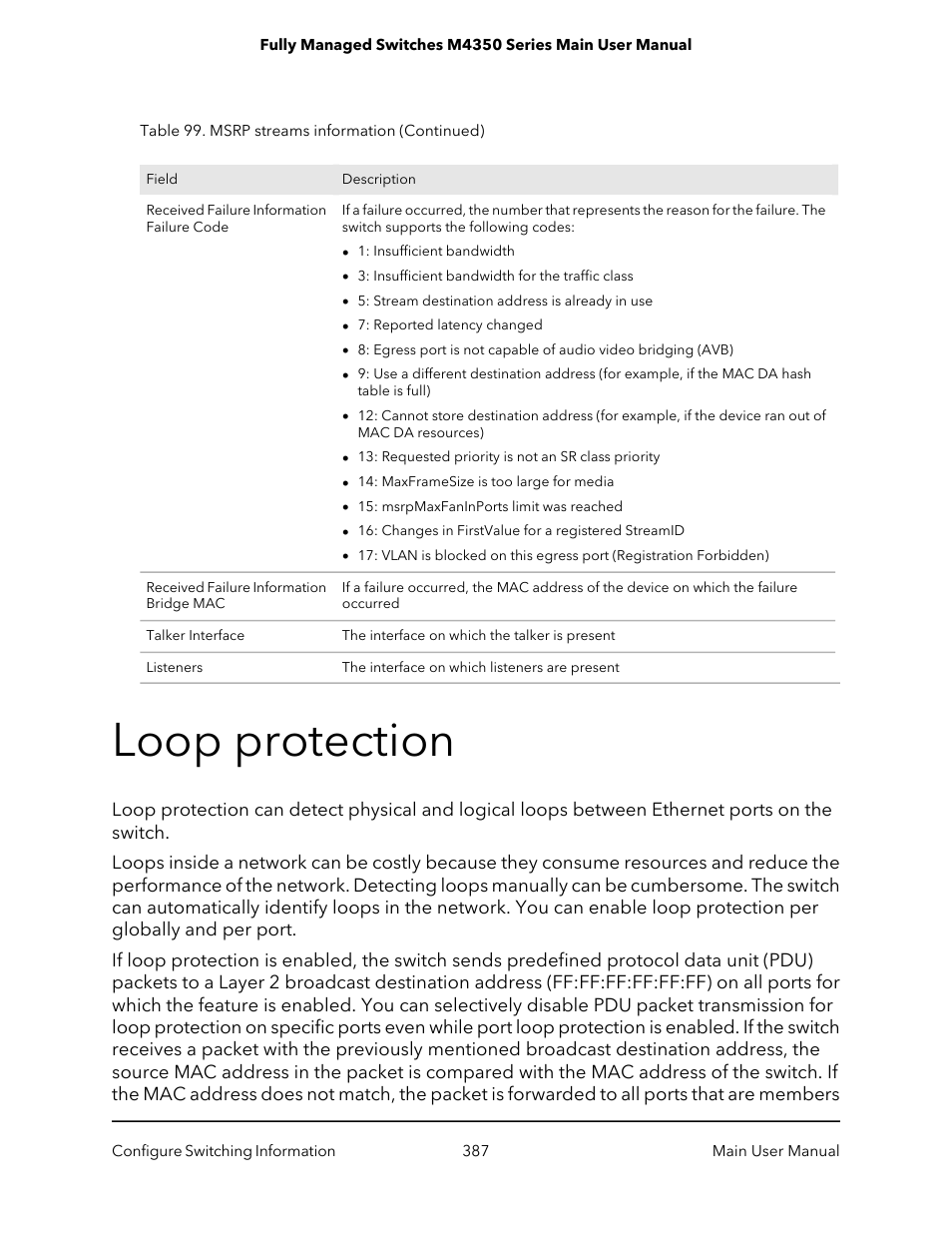 Loop protection | NETGEAR M4350-24F4V 24-Port 10G SFP+ Managed AV Network Switch User Manual | Page 387 / 971