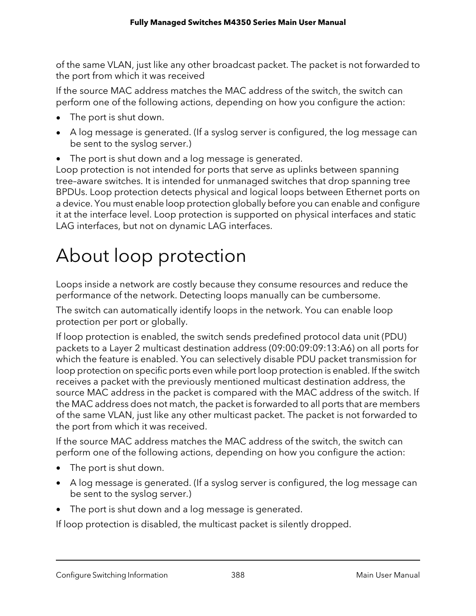 About loop protection | NETGEAR M4350-24F4V 24-Port 10G SFP+ Managed AV Network Switch User Manual | Page 388 / 971