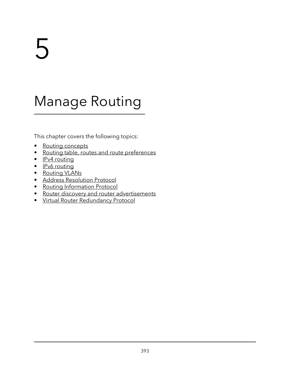 Manage routing, Chapter 5 manage routing | NETGEAR M4350-24F4V 24-Port 10G SFP+ Managed AV Network Switch User Manual | Page 393 / 971