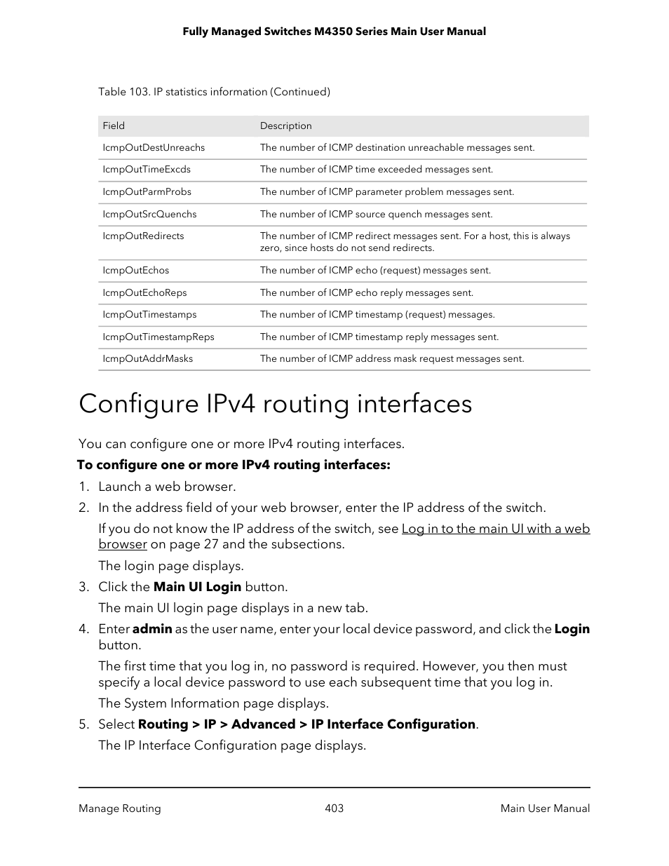 Configure ipv4 routing interfaces | NETGEAR M4350-24F4V 24-Port 10G SFP+ Managed AV Network Switch User Manual | Page 403 / 971