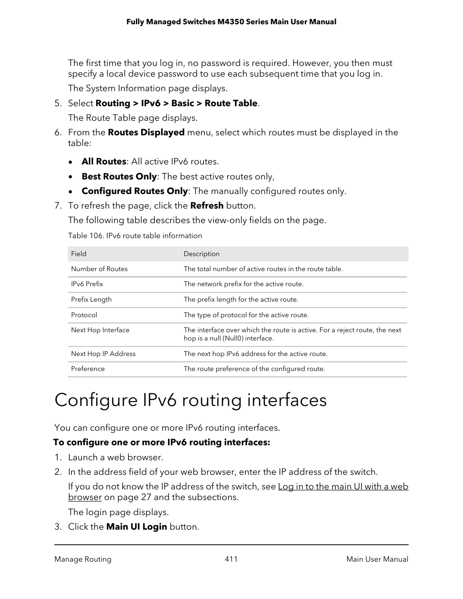 Configure ipv6 routing interfaces | NETGEAR M4350-24F4V 24-Port 10G SFP+ Managed AV Network Switch User Manual | Page 411 / 971