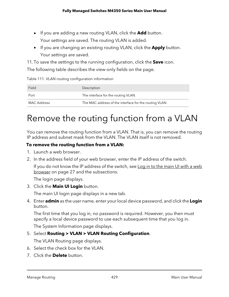 Remove the routing function from a vlan | NETGEAR M4350-24F4V 24-Port 10G SFP+ Managed AV Network Switch User Manual | Page 429 / 971