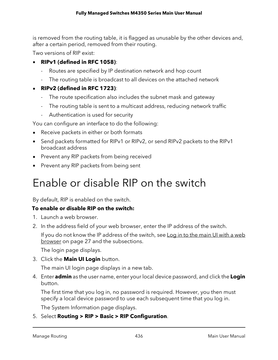 Enable or disable rip on the switch | NETGEAR M4350-24F4V 24-Port 10G SFP+ Managed AV Network Switch User Manual | Page 436 / 971