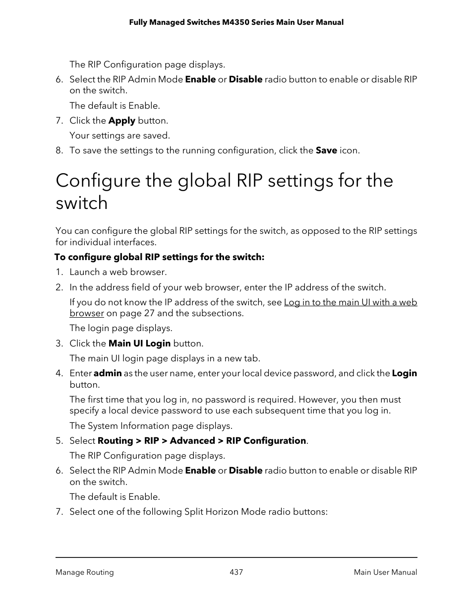 Configure the global rip settings for the switch | NETGEAR M4350-24F4V 24-Port 10G SFP+ Managed AV Network Switch User Manual | Page 437 / 971