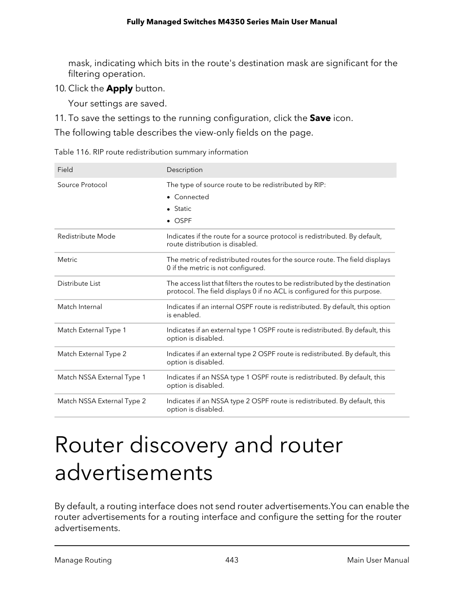 Router discovery and router advertisements | NETGEAR M4350-24F4V 24-Port 10G SFP+ Managed AV Network Switch User Manual | Page 443 / 971