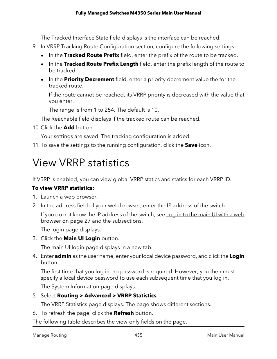 View vrrp statistics | NETGEAR M4350-24F4V 24-Port 10G SFP+ Managed AV Network Switch User Manual | Page 455 / 971