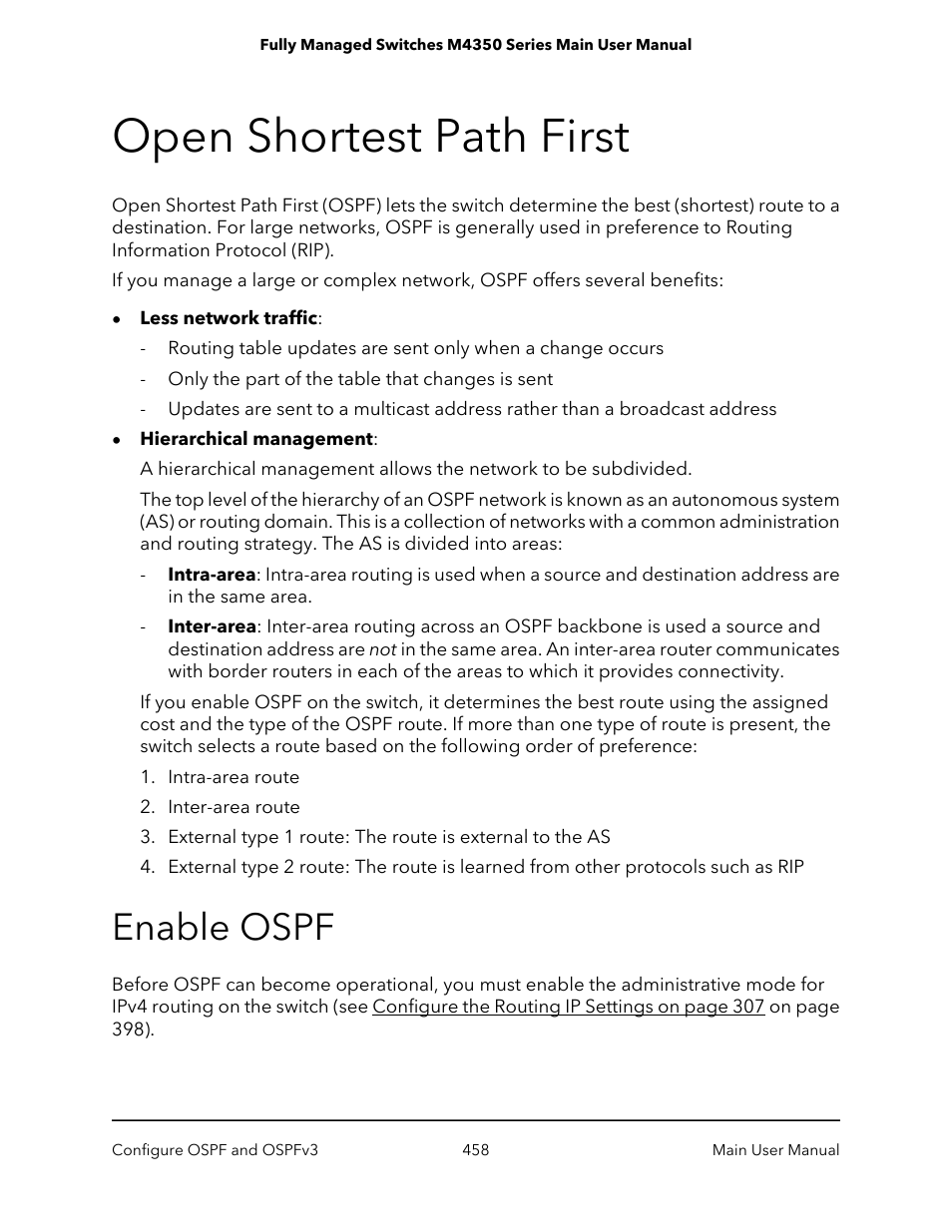 Open shortest path first, Enable ospf | NETGEAR M4350-24F4V 24-Port 10G SFP+ Managed AV Network Switch User Manual | Page 458 / 971