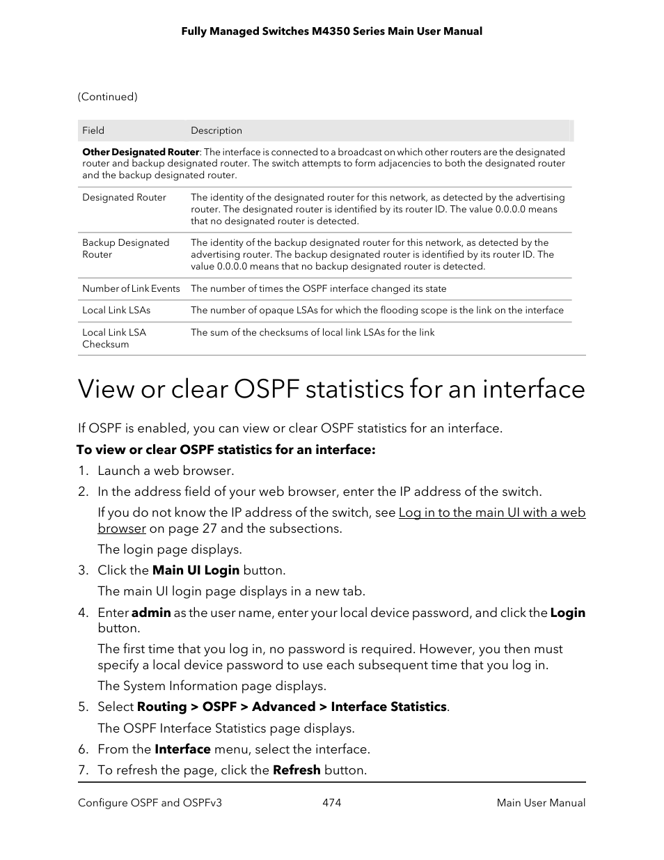 View or clear ospf statistics for an interface | NETGEAR M4350-24F4V 24-Port 10G SFP+ Managed AV Network Switch User Manual | Page 474 / 971