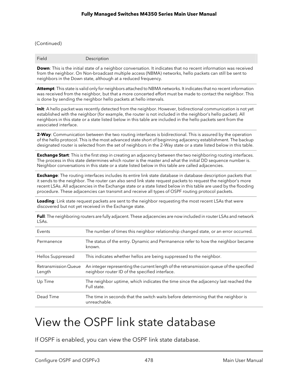 View the ospf link state database | NETGEAR M4350-24F4V 24-Port 10G SFP+ Managed AV Network Switch User Manual | Page 478 / 971