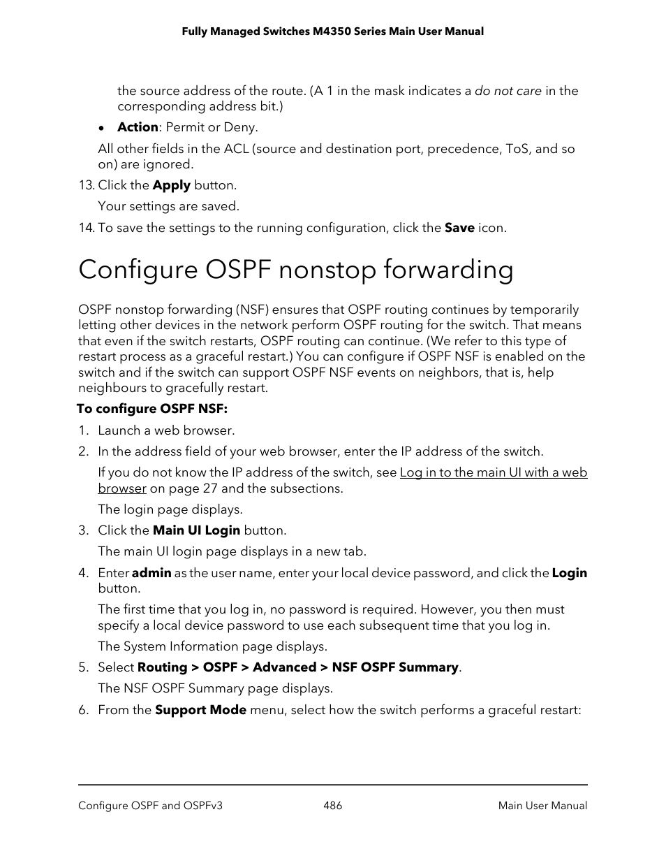 Configure ospf nonstop forwarding | NETGEAR M4350-24F4V 24-Port 10G SFP+ Managed AV Network Switch User Manual | Page 486 / 971