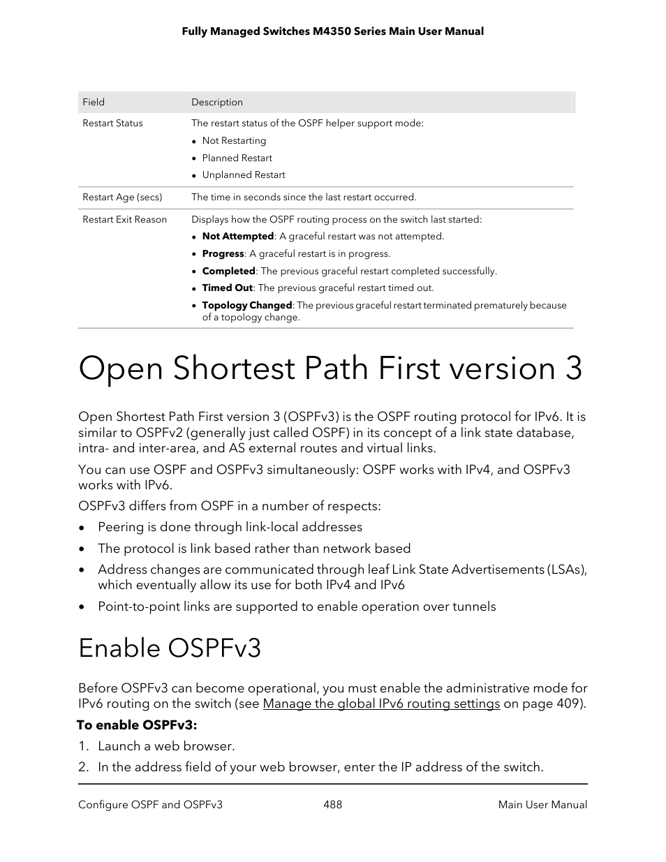 Open shortest path first version 3, Enable ospfv3 | NETGEAR M4350-24F4V 24-Port 10G SFP+ Managed AV Network Switch User Manual | Page 488 / 971