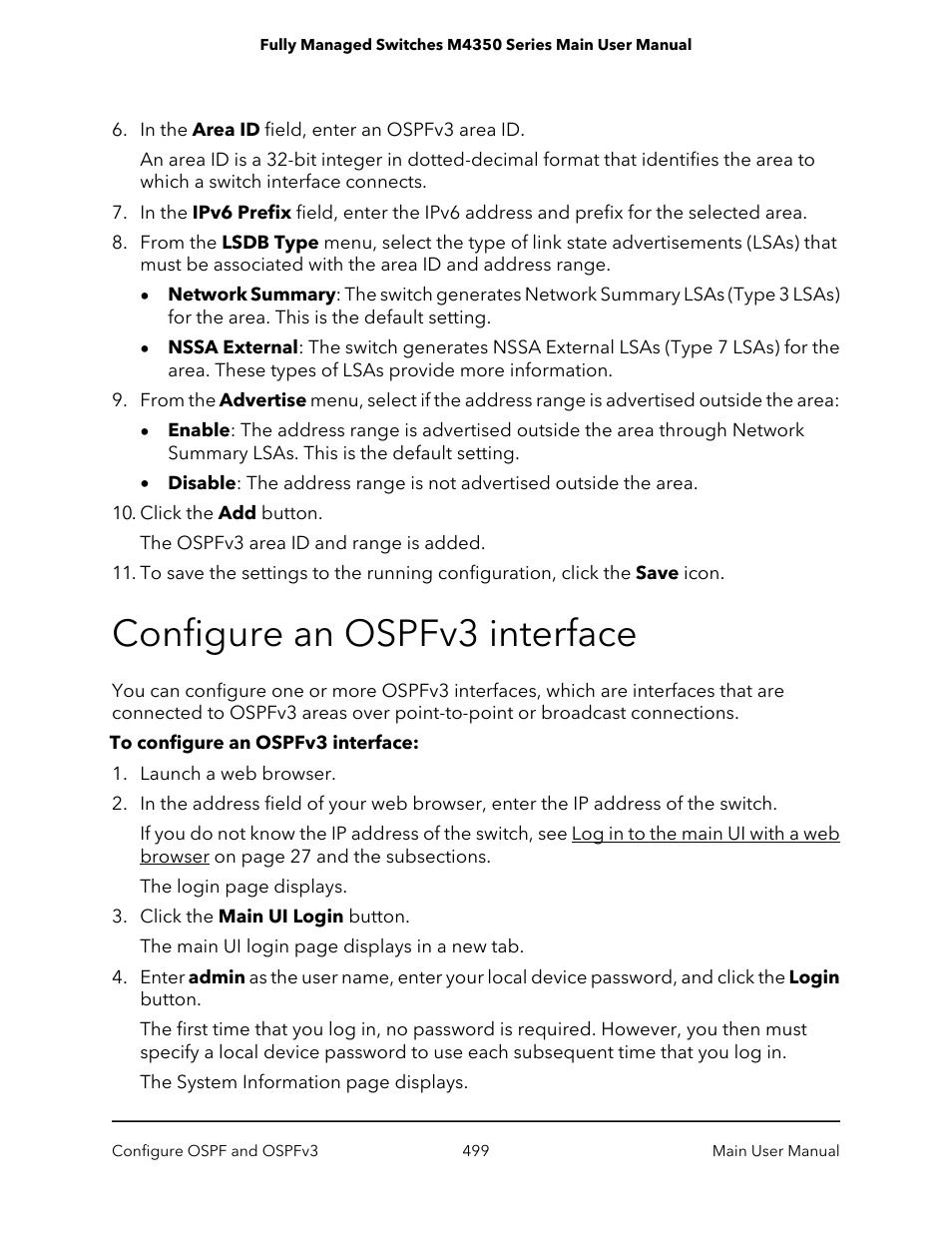 Configure an ospfv3 interface | NETGEAR M4350-24F4V 24-Port 10G SFP+ Managed AV Network Switch User Manual | Page 499 / 971