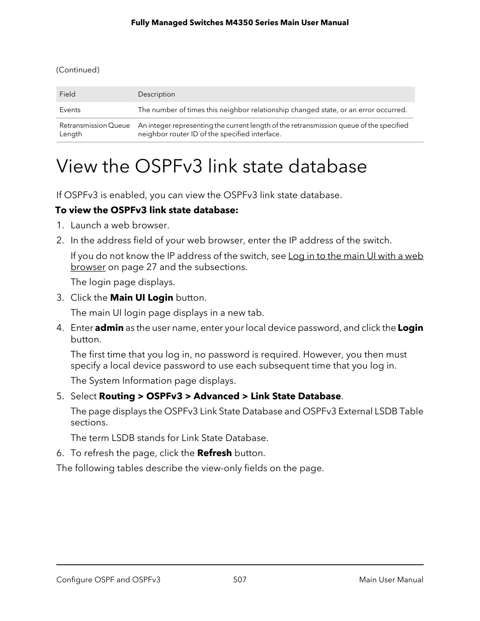 View the ospfv3 link state database | NETGEAR M4350-24F4V 24-Port 10G SFP+ Managed AV Network Switch User Manual | Page 507 / 971