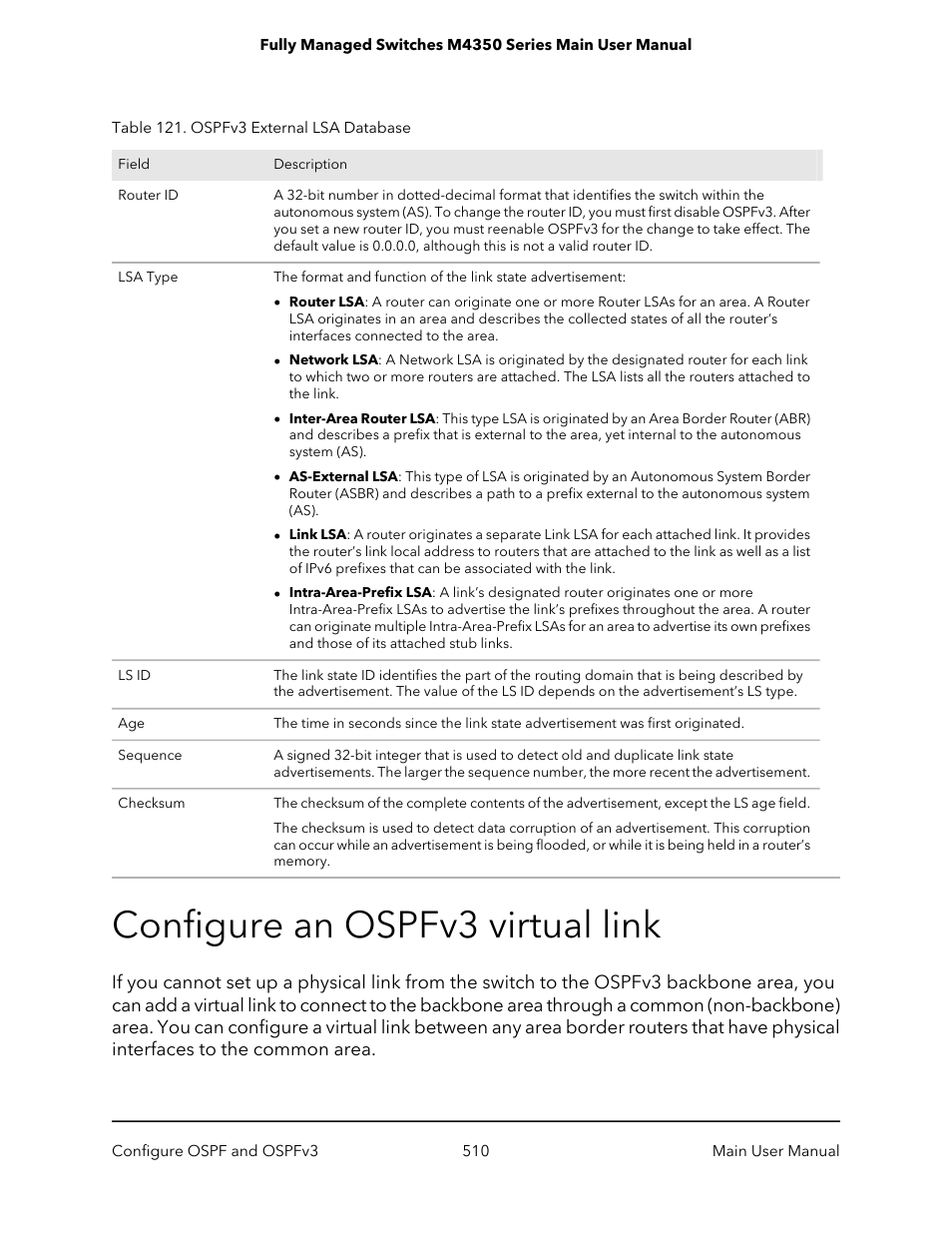 Configure an ospfv3 virtual link | NETGEAR M4350-24F4V 24-Port 10G SFP+ Managed AV Network Switch User Manual | Page 510 / 971