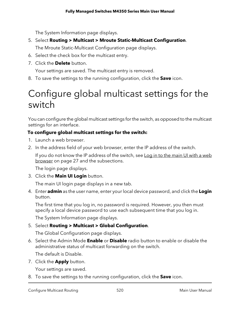 Configure global multicast settings for the switch | NETGEAR M4350-24F4V 24-Port 10G SFP+ Managed AV Network Switch User Manual | Page 520 / 971