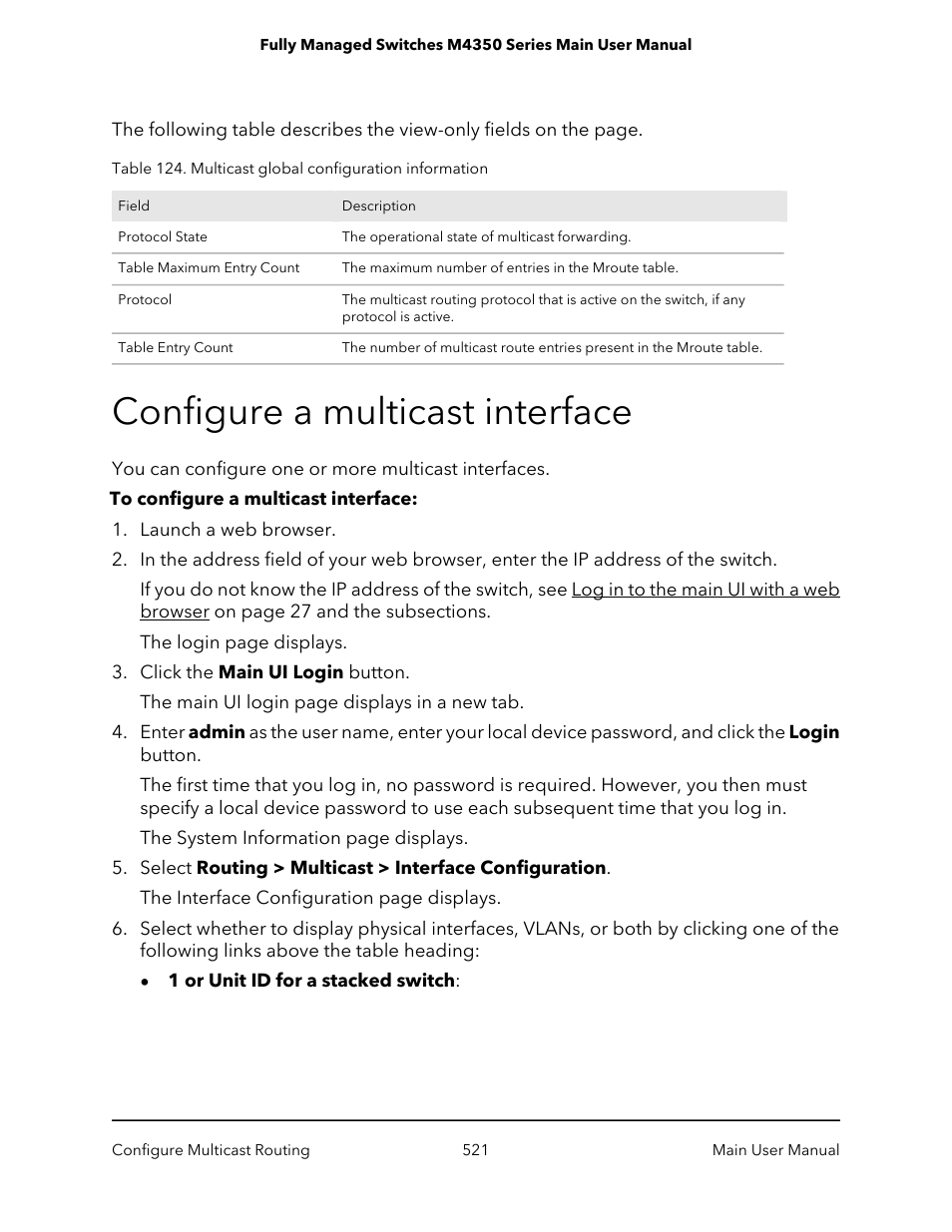 Configure a multicast interface | NETGEAR M4350-24F4V 24-Port 10G SFP+ Managed AV Network Switch User Manual | Page 521 / 971