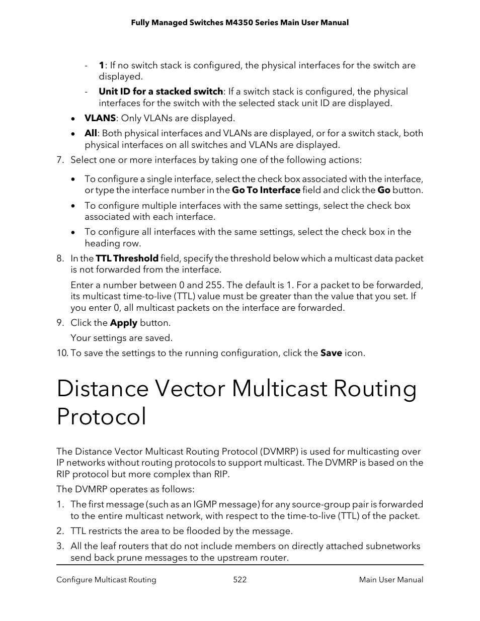 Distance vector multicast routing protocol | NETGEAR M4350-24F4V 24-Port 10G SFP+ Managed AV Network Switch User Manual | Page 522 / 971