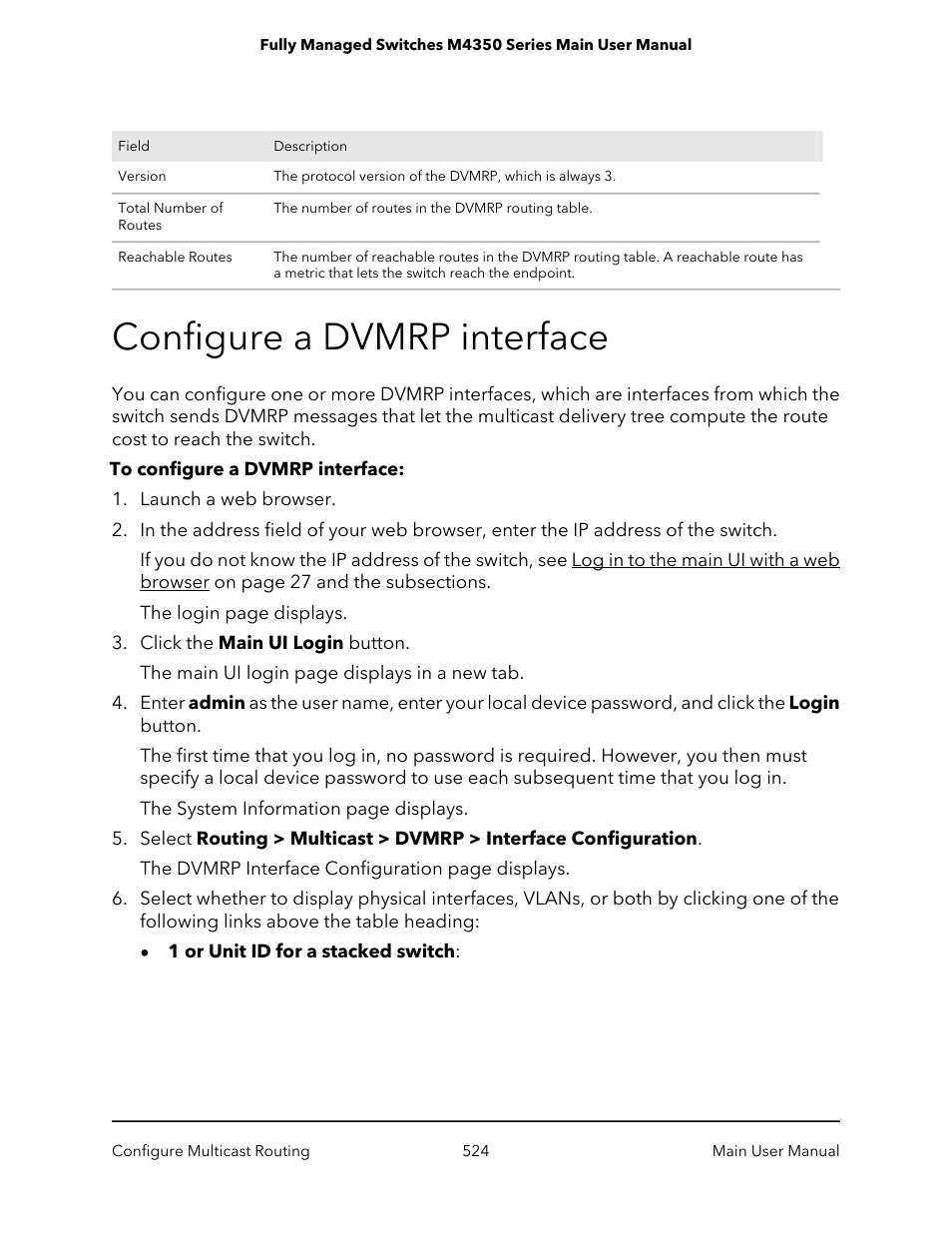 Configure a dvmrp interface | NETGEAR M4350-24F4V 24-Port 10G SFP+ Managed AV Network Switch User Manual | Page 524 / 971