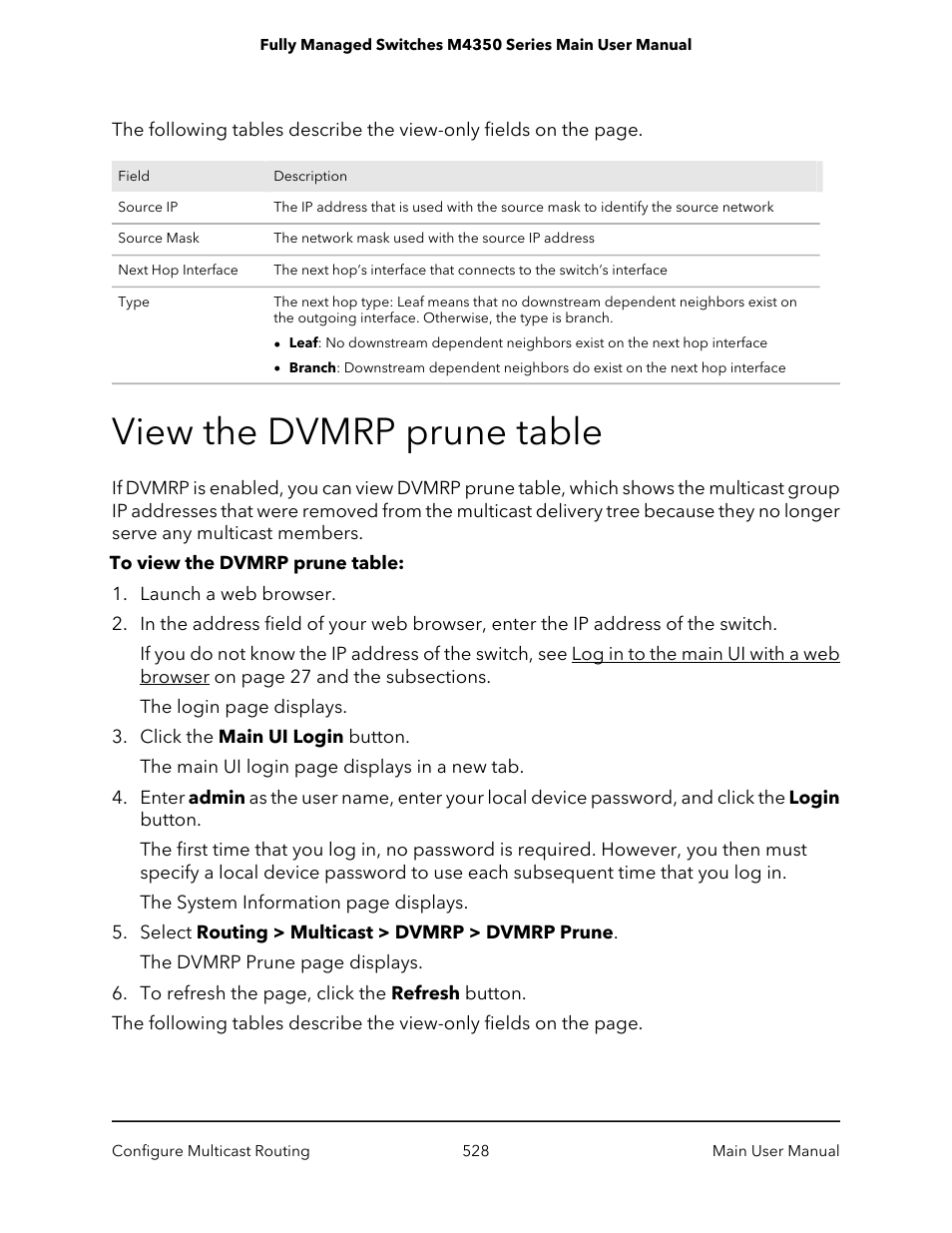 View the dvmrp prune table | NETGEAR M4350-24F4V 24-Port 10G SFP+ Managed AV Network Switch User Manual | Page 528 / 971