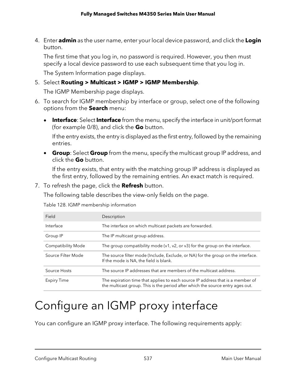 Configure an igmp proxy interface | NETGEAR M4350-24F4V 24-Port 10G SFP+ Managed AV Network Switch User Manual | Page 537 / 971