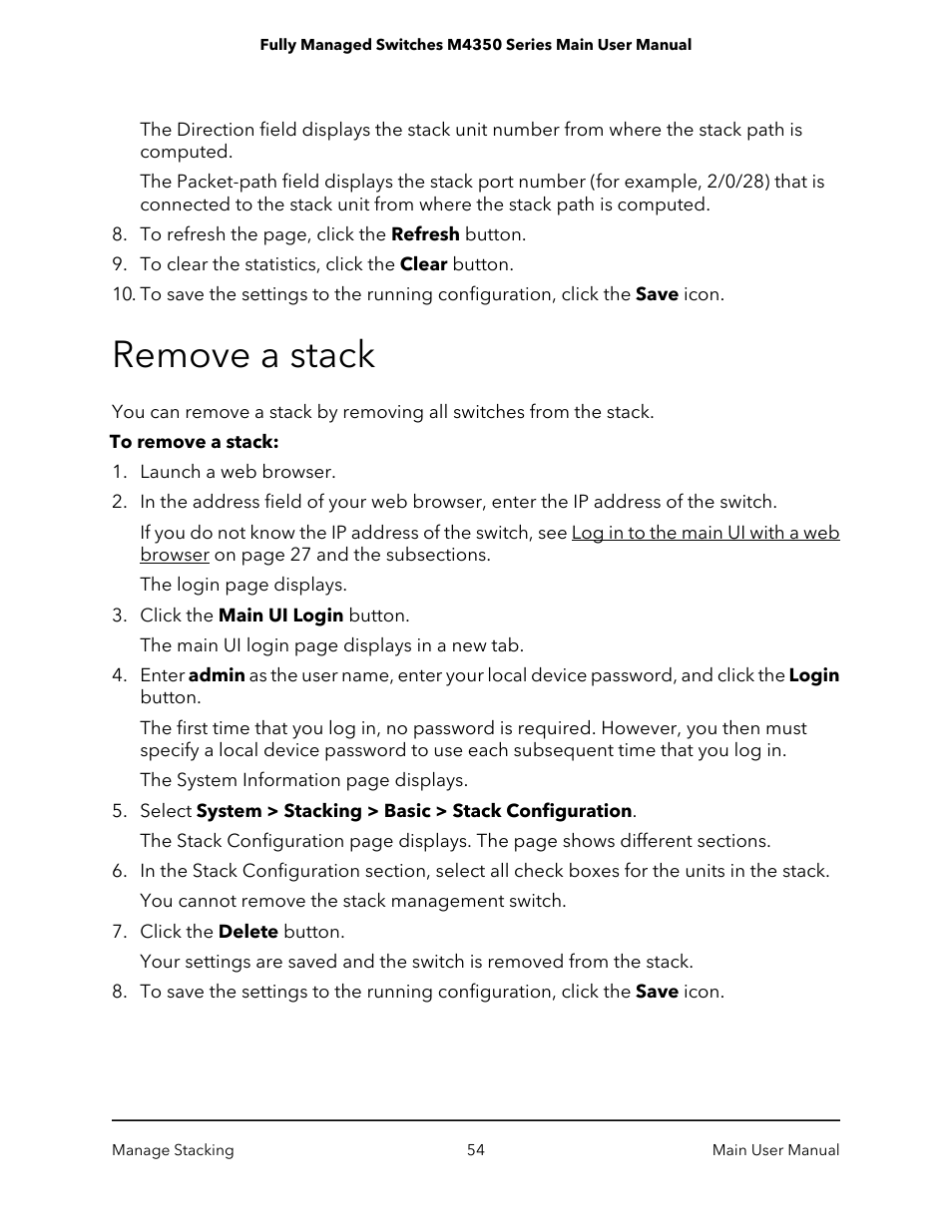 Remove a stack | NETGEAR M4350-24F4V 24-Port 10G SFP+ Managed AV Network Switch User Manual | Page 54 / 971