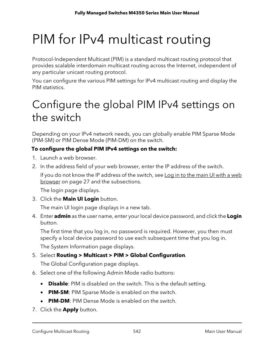 Pim for ipv4 multicast routing | NETGEAR M4350-24F4V 24-Port 10G SFP+ Managed AV Network Switch User Manual | Page 542 / 971