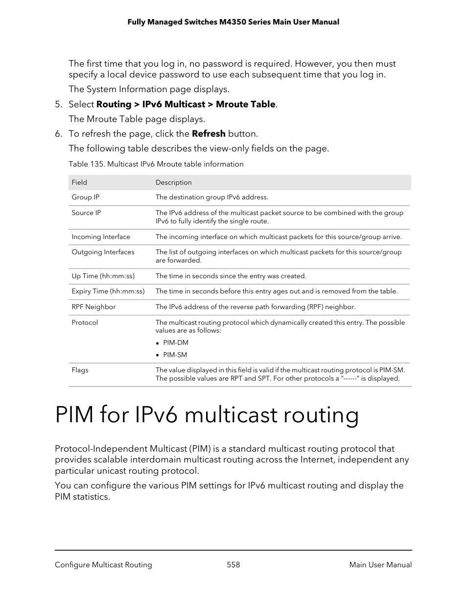 Pim for ipv6 multicast routing | NETGEAR M4350-24F4V 24-Port 10G SFP+ Managed AV Network Switch User Manual | Page 558 / 971