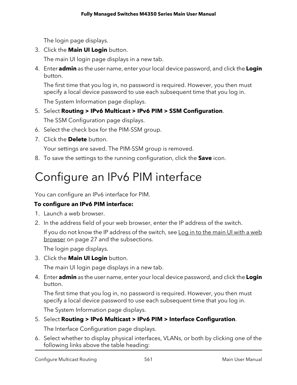 Configure an ipv6 pim interface | NETGEAR M4350-24F4V 24-Port 10G SFP+ Managed AV Network Switch User Manual | Page 561 / 971