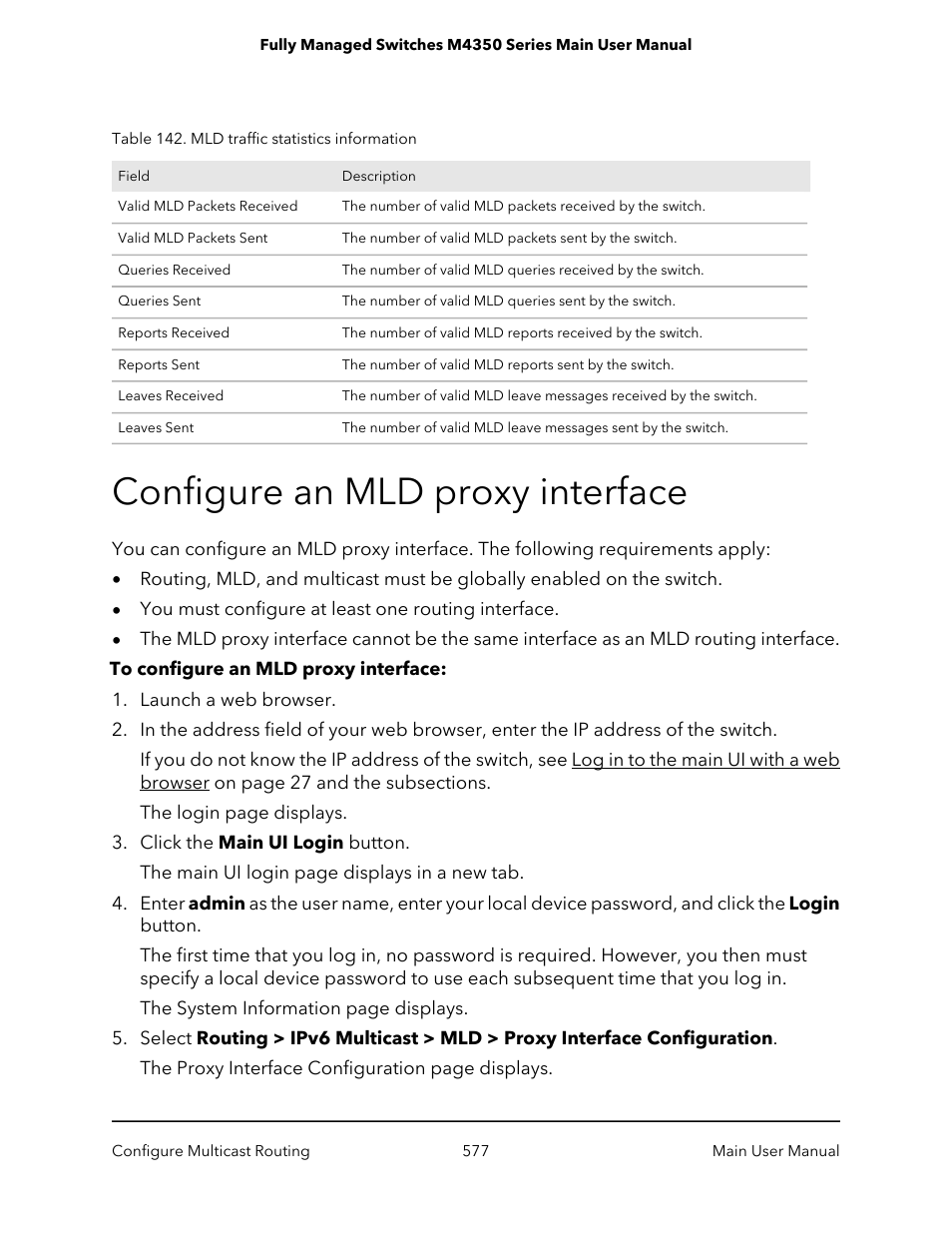 Configure an mld proxy interface | NETGEAR M4350-24F4V 24-Port 10G SFP+ Managed AV Network Switch User Manual | Page 577 / 971