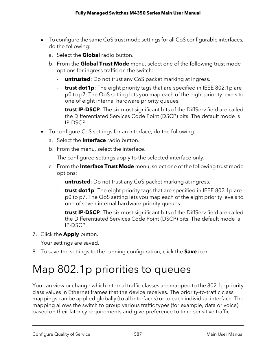 Map 802.1p priorities to queues | NETGEAR M4350-24F4V 24-Port 10G SFP+ Managed AV Network Switch User Manual | Page 587 / 971