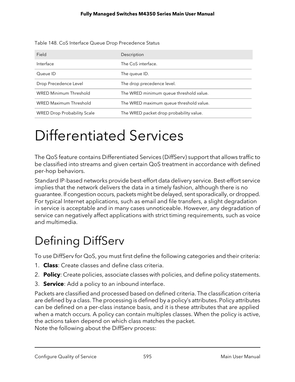 Differentiated services, Defining diffserv | NETGEAR M4350-24F4V 24-Port 10G SFP+ Managed AV Network Switch User Manual | Page 595 / 971