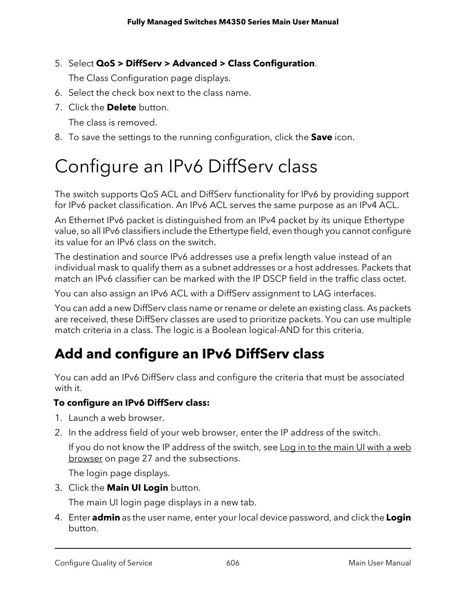 Configure an ipv6 diffserv class, Add and configure an ipv6 diffserv class | NETGEAR M4350-24F4V 24-Port 10G SFP+ Managed AV Network Switch User Manual | Page 606 / 971