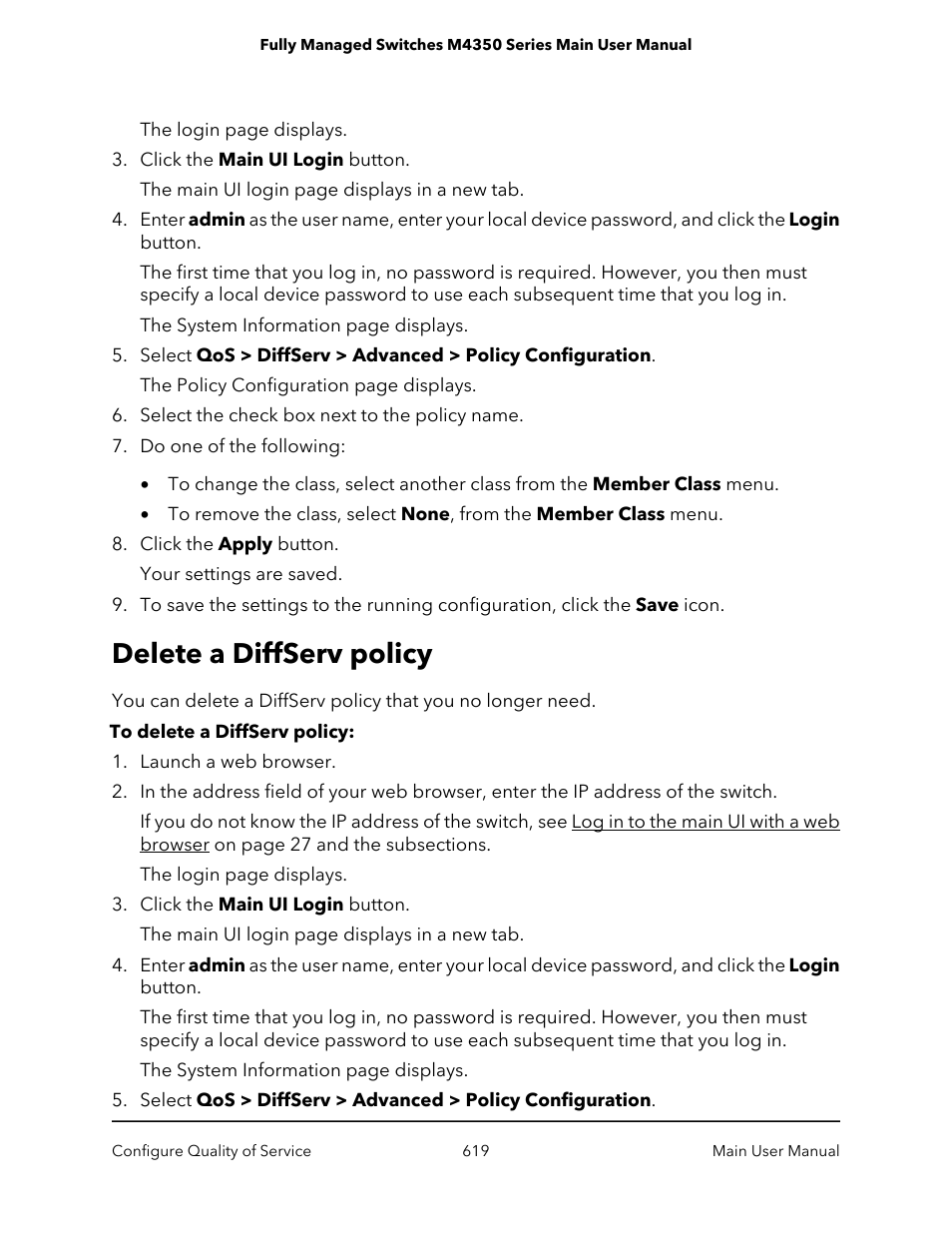 Delete a diffserv policy | NETGEAR M4350-24F4V 24-Port 10G SFP+ Managed AV Network Switch User Manual | Page 619 / 971