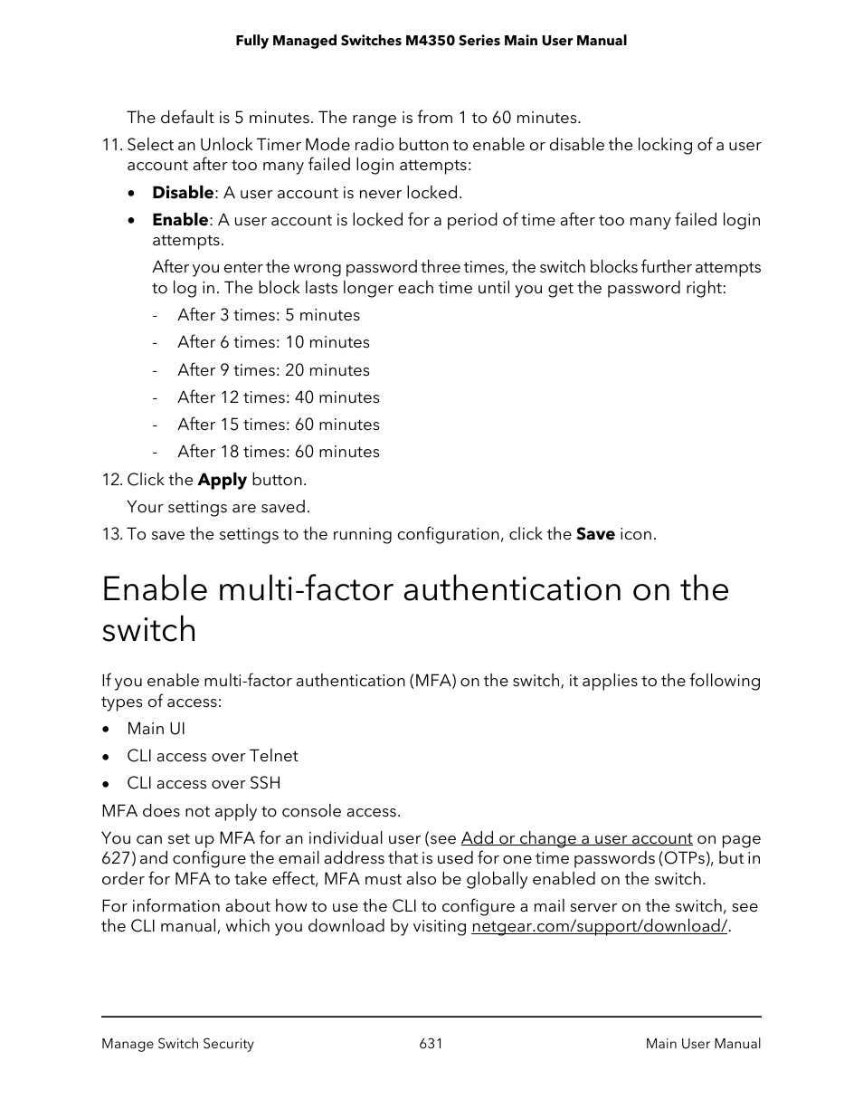 Enable multi-factor authentication on the switch | NETGEAR M4350-24F4V 24-Port 10G SFP+ Managed AV Network Switch User Manual | Page 631 / 971