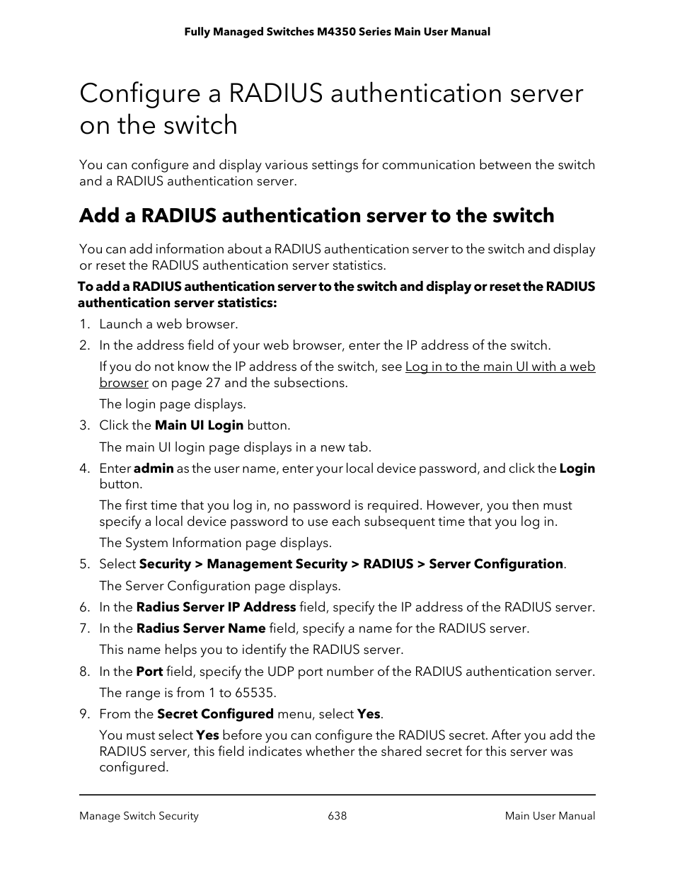 Add a radius authentication server to the switch | NETGEAR M4350-24F4V 24-Port 10G SFP+ Managed AV Network Switch User Manual | Page 638 / 971