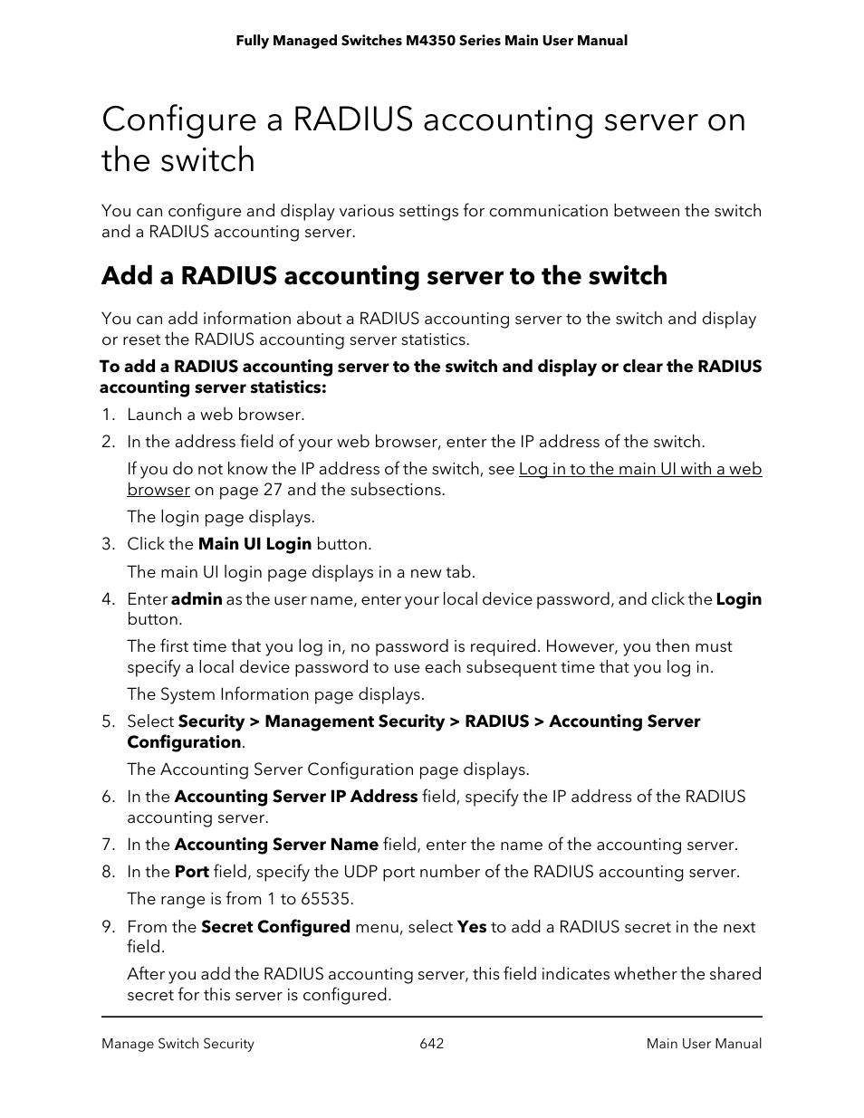 Configure a radius accounting server on the switch, Add a radius accounting server to the switch | NETGEAR M4350-24F4V 24-Port 10G SFP+ Managed AV Network Switch User Manual | Page 642 / 971