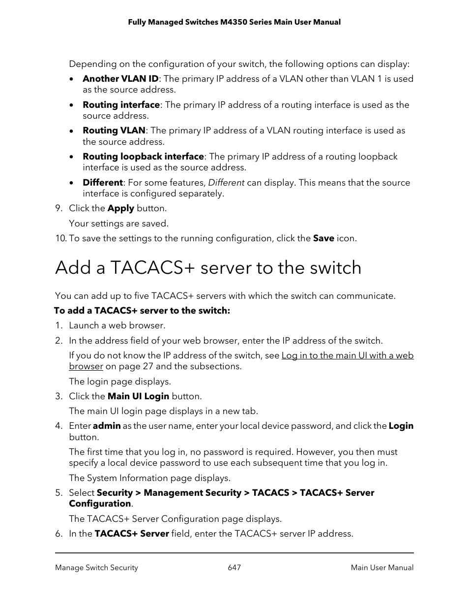 Add a tacacs+ server to the switch | NETGEAR M4350-24F4V 24-Port 10G SFP+ Managed AV Network Switch User Manual | Page 647 / 971