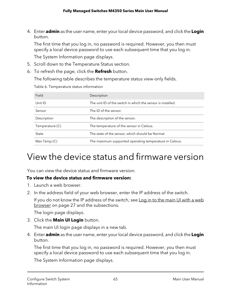 View the device status and firmware version | NETGEAR M4350-24F4V 24-Port 10G SFP+ Managed AV Network Switch User Manual | Page 65 / 971