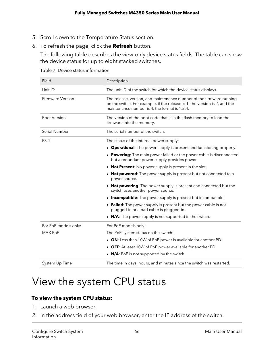 View the system cpu status | NETGEAR M4350-24F4V 24-Port 10G SFP+ Managed AV Network Switch User Manual | Page 66 / 971