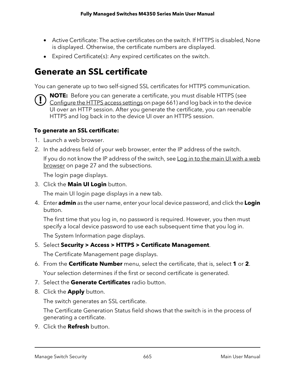 Generate an ssl certificate | NETGEAR M4350-24F4V 24-Port 10G SFP+ Managed AV Network Switch User Manual | Page 665 / 971